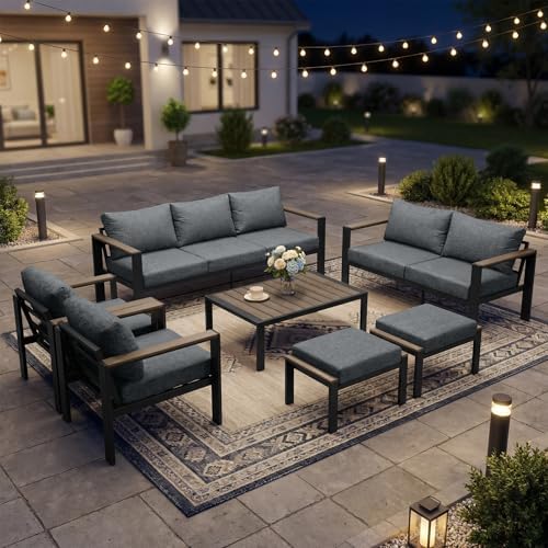 Aluminum Outdoor Patio Furniture Set 7 Pieces Light Gray