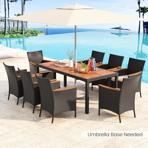 Tangkula 9 Pieces Rattan Outdoor Dining Set for 8, Outdoor Acacia Wood Table ...