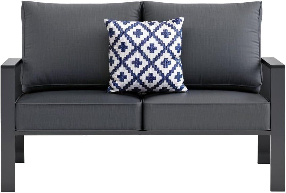 Aluminum Outdoor Loveseat, Oversized Patio Couch, Modern Sofa All Weather Met...