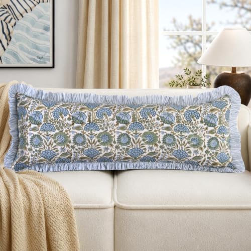 Ridhi Asparagus Green Block Print Ruffle Pillow Sham 36x14 Inch Set of 1