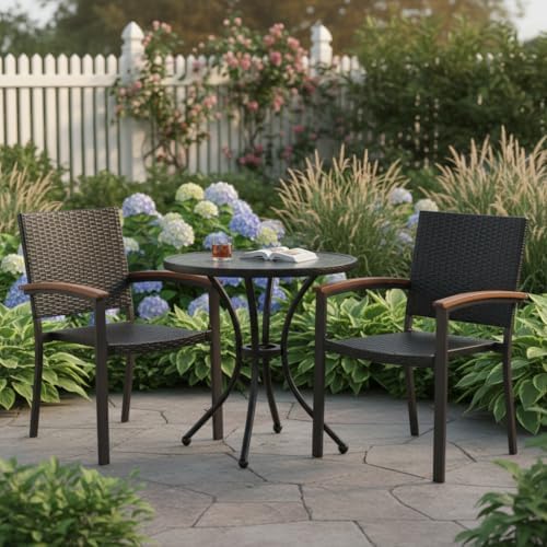 Tangkula 2 Pieces Outdoor PE Wicker Stackable Chairs, Patio Dining Chairs wit...