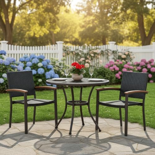 Tangkula 2 Pieces Outdoor PE Wicker Stackable Chairs, Patio Dining Chairs wit...