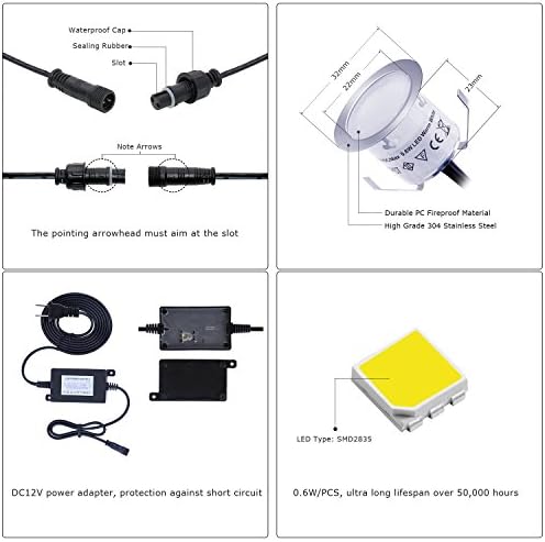LED Deck Lights Kit 12V Low Voltage Waterproof IP67 Warm White Recessed Deck ...