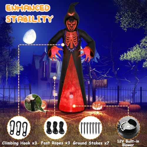 Elegear 12FT Grim Reaper Skeleton Halloween Inflatable Blow Up Decorations