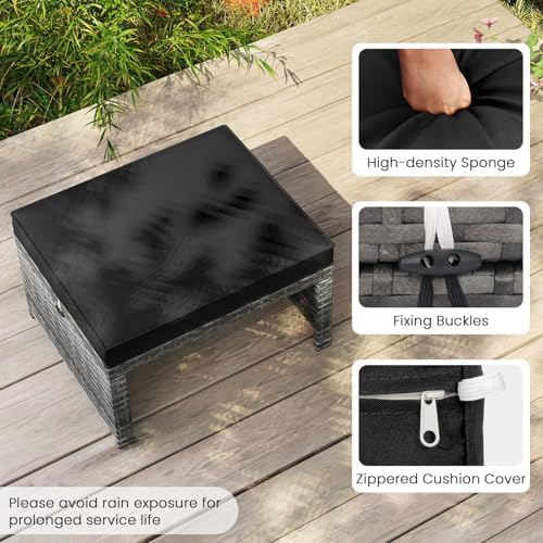 Tangkula 2 Pieces Patio PE Rattan Ottomans, Multipurpose Outdoor Footstool Fo...