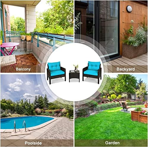 HAPPYGRILL 3 Pieces Patio Furniture Set, Outdoor Rattan Wicker Conversation S...
