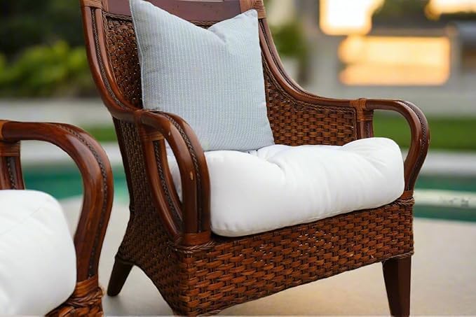 RSH DECOR Sunbrella 3 Piece Wicker Tufted Loveseat Set, Outdoor Pillows &...