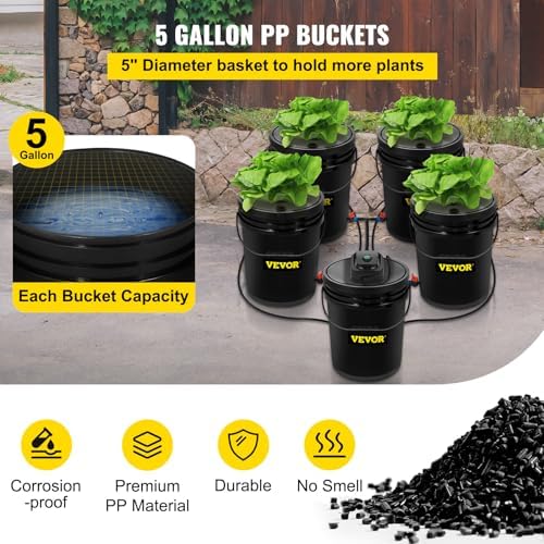 VEVOR 5 Buckets DWC Hydroponic System, 5 Gallon, Deep Culture, Plants Grow Ki...