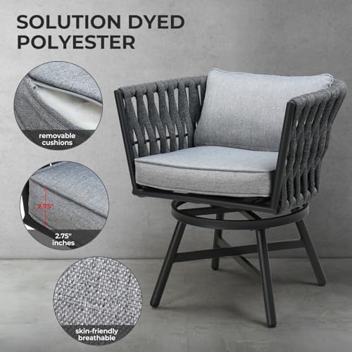 Grand patio Swivel Dining Chairs Set of 2, Rope Patio Outdoor Chairs with Cus...