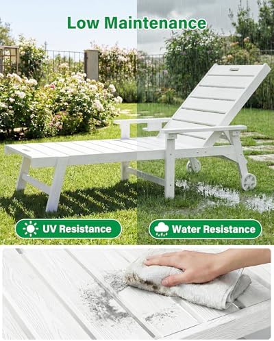 YEFU Lounge Chair Outdoor Set of 2, HIPS Chaise Lounge Outdoor, White | Loung...