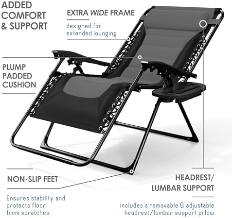 Nestl Padded Oversized Zero Gravity Chair, XL Folding Outdoor Lounge Chair | ...