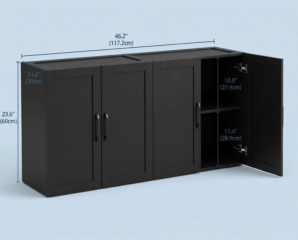 Wall Cabinet with Adjustable Shelves, Laundry Room Cabinet with 4 Doors, Kitc...