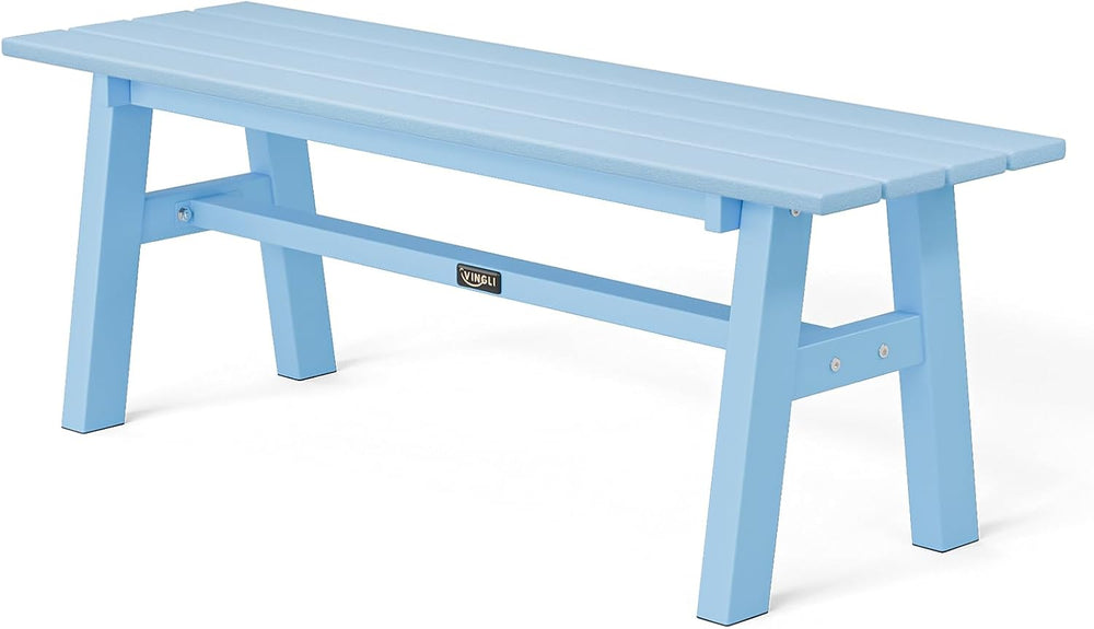 VINGLI 47” Outdoor HDPE Bench, Weatherproof Garden Bench w/Metal Legs, Poly L...