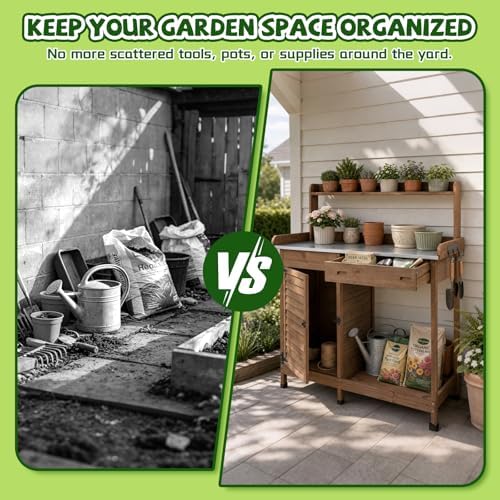 Ketive Outdoor Potting Bench with Storage, 41-Inch Metal Tabletop