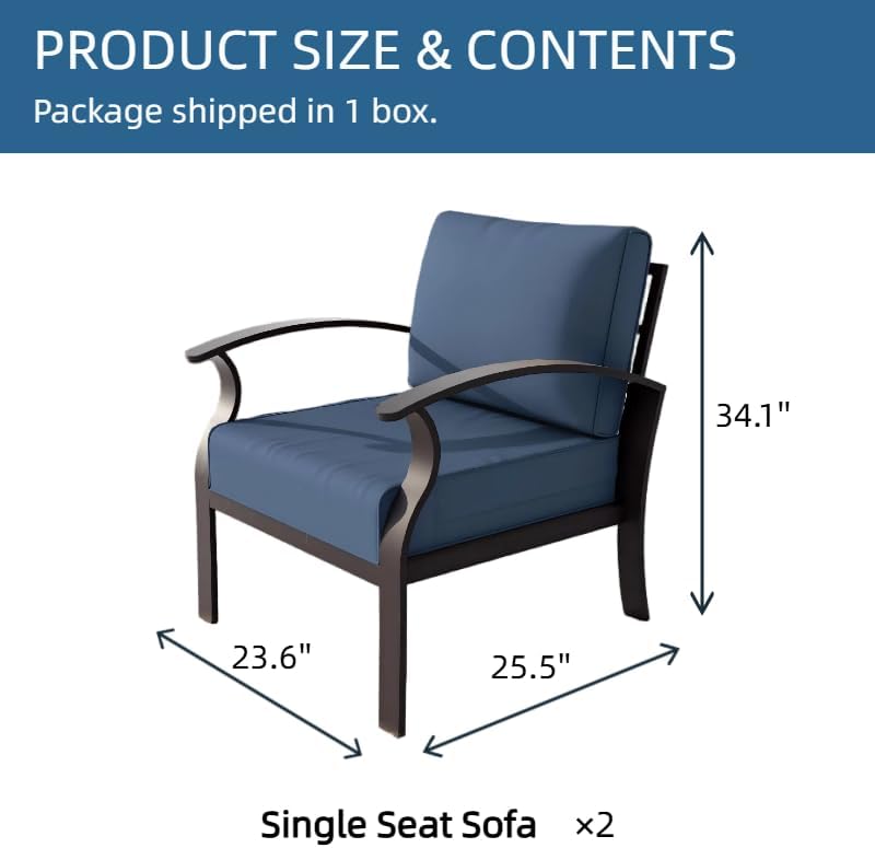 Aluminum 2-Seat Patio Furniture Set, Metal Outdoor Furniture Sectional Sofas ...