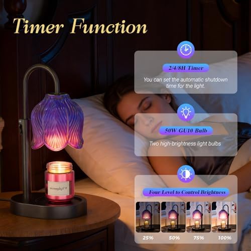 Flower Candle Warmer Lamp, Timer & 4-Level Dimmer, Adjustable Height | Fl...