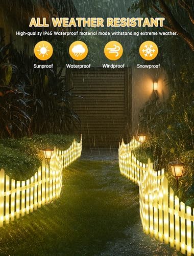 Hopolon 8 Pack Lighted Garden Fence, 11.1in (H) X 9.1ft (L) Warm White