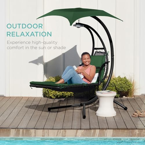 Best Choice Products Hanging LED-Lit Curved Chaise Lounge Chair Swing for Bac...
