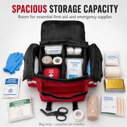 NOVAMEDIC NM-RO63-R Empty First Responder Bag, 17 x 9 x 7 Inch, Red