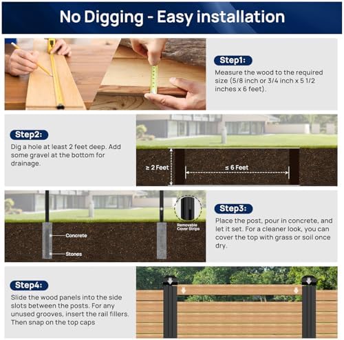5 Pack 8FT Inground Aluminum Fence Posts for 6FT Privacy Panels