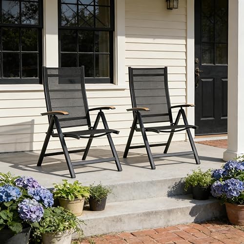 Folding Patio Chairs Set of 2, Aluminum High Back Outdoor Recliners