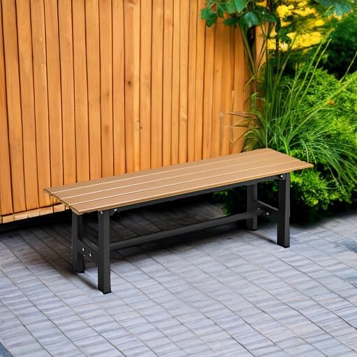 Tangkula 47 Inch HDPE Outdoor Bench Backless Set of 2, Patio Dining Bench wit...