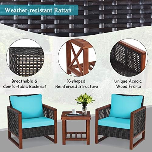 Tangkula 3 Pieces Patio Wicker Furniture Set, Rattan Outdoor Sofa Set w/Washa...