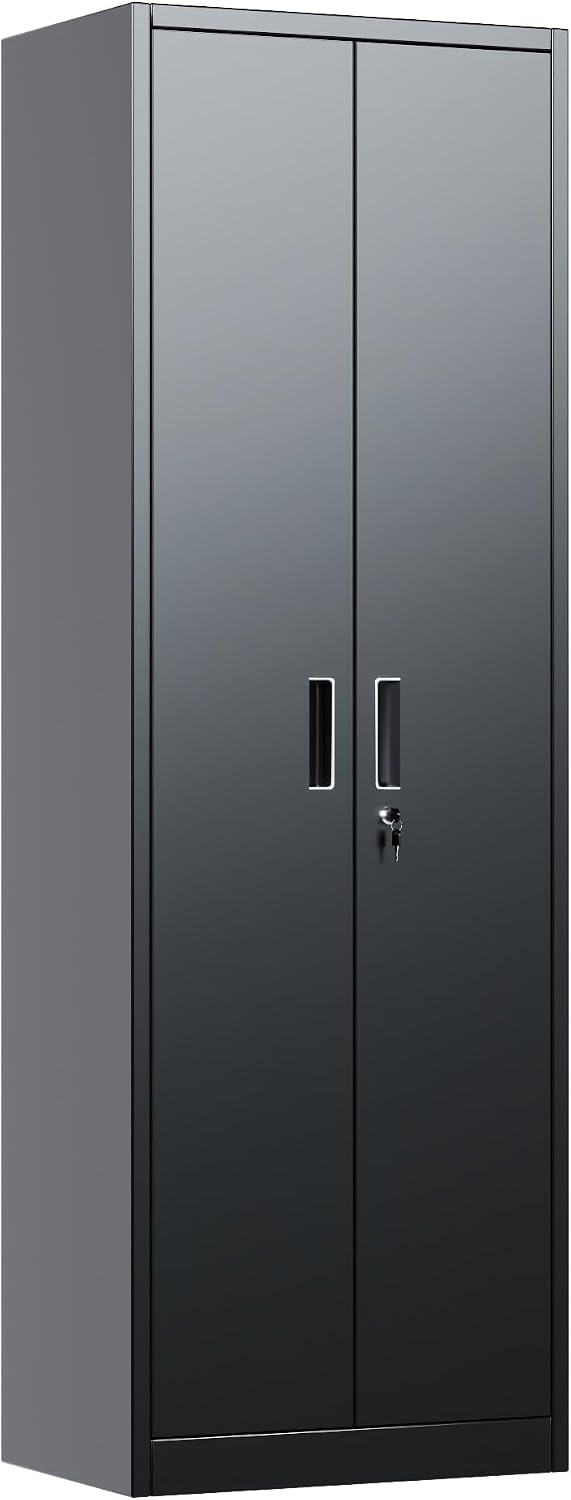 24" W Slim Metal Garage Storage Cabinet, Black