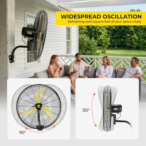 FUGOO 20 Inch Outdoor Wall-Mounted Fan, 4000 CFM, IP54, Oscillating