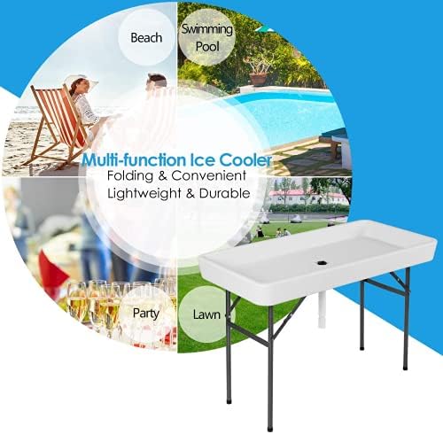 4 Foot Ice Cooler Table, Folding Buffet Cold Food Keeper w/Removable Matching...