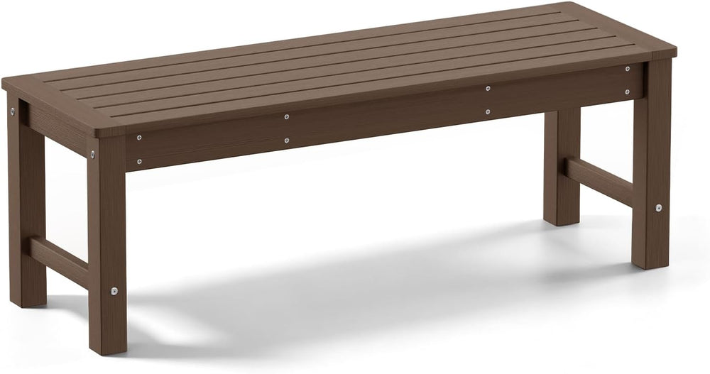 Psilvam 48“ HDPE Outdoor Bench, 2-Person Backless Garden Bench, Brown
