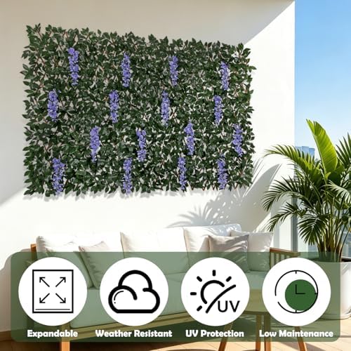 Expandable Faux Fence Privacy Screen with Flowers for Indoor Outdoor Balcony ...