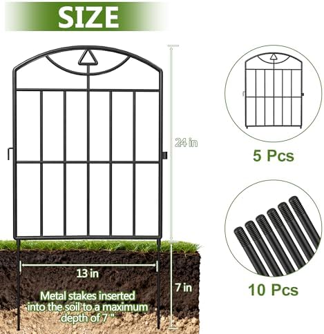 17in (H) x10.5ft (L), 10 Panels No Dig Decorative Garden Fence