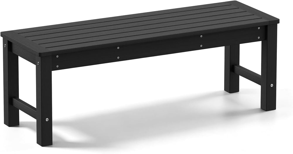 Psilvam 48” HDPE Outdoor Bench, 2-Person Backless Garden Bench, Black