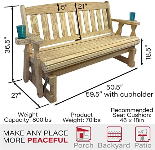 Amish Heavy Duty 800 Lb Mission Pressure Treated Porch Glider with Cupholders...