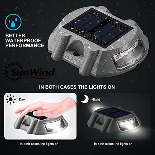 SUNWIND Solar Deck Lighting Outdoor - 4 Pack Waterproof Aluminum Dock Solar P...