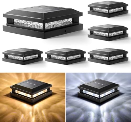 Bosceos Solar Post Cap Lights 6-Pack for 4x4 4.5x4.5 5x5 Posts, Black