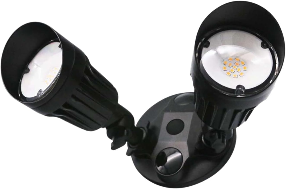 LED Black 2-Light Bullet Flood Light- 3000K Adjustable Dual Head Hardwired Ou...
