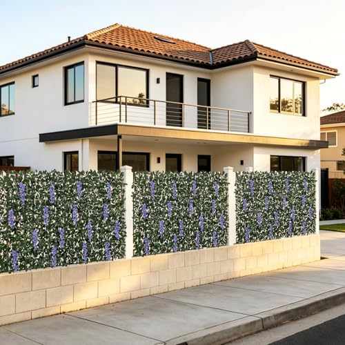 Expandable Faux Fence Privacy Screen with Flowers for Indoor Outdoor Balcony ...