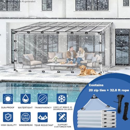 Clear Tarp 10'x12' 8MIL - Heavy-Duty Transparent Waterproof, Wind &am...