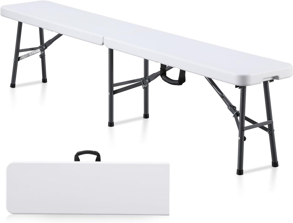 KAIHAOWIN 6FT Plastic Folding Bench White with Carrying Handle Indoor/Outdoor...