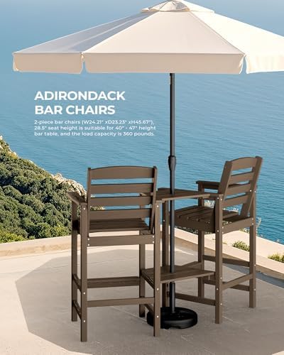 SERWALL Tall Adirondack Chairs Set of 2 with Connecting Table, Coffee