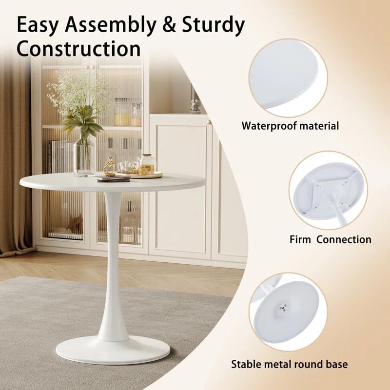 31.5" Mid-Century Round Dining Table for Outdoor, Tulip Table Metal Kitc...
