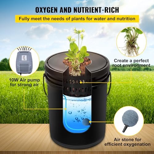 VEVOR 5 Buckets DWC Hydroponic System, 5 Gallon, Deep Culture, Plants Grow Ki...