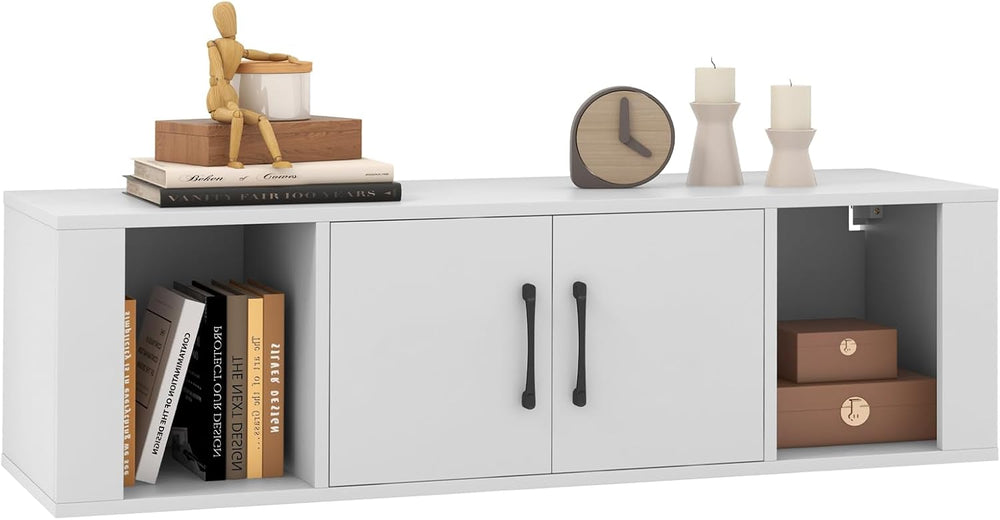 GIANTEX Wall Mounted Storage Cabinet, 2 Cube Floating Desk with Doors,White