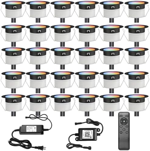 LED Deck Lights Kit, 30 Pack Φ1.22" Low Voltage WiFi Smart Recessed RGBW...