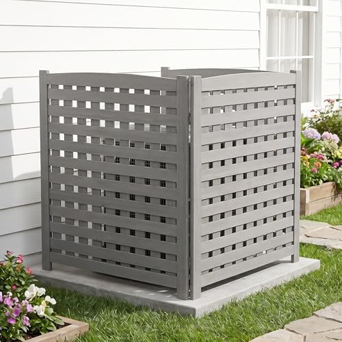 3-Panel Outdoor Air Conditioner Fence Screen, Outside Wood Privacy Fence, Tra...