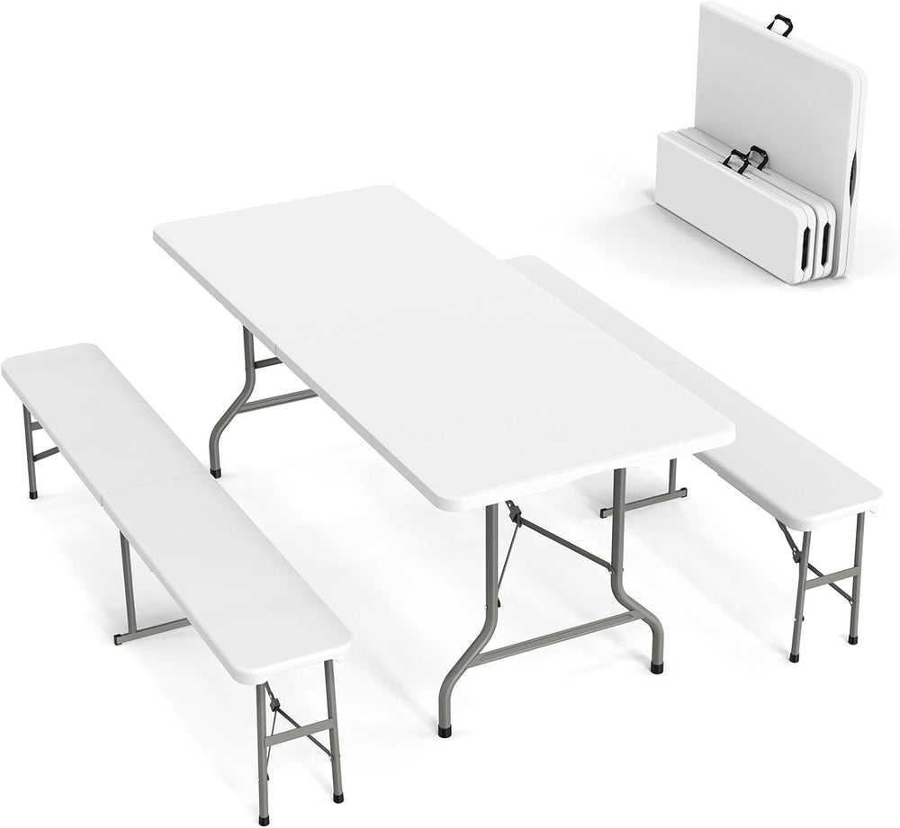 VINGLI Picnic Table Set with 2 Benches, 6 Feet Camping Table Chair Set,3-Piec...