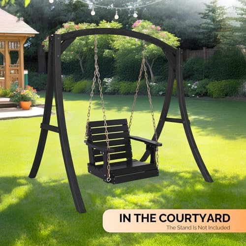 VINGLI 2.2FT HDPE Porch Swing with Cup Holder, Porch Swing Chair, Black