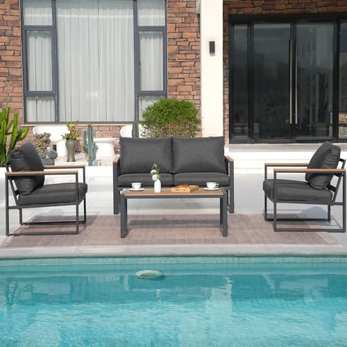 4 Pieces Metal Patio Furniture Set for Outdoor Balcony, Grey